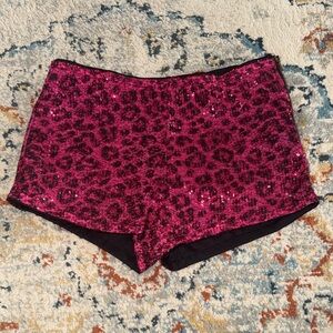 Hot Pink Sequin Leopard Print Shorts